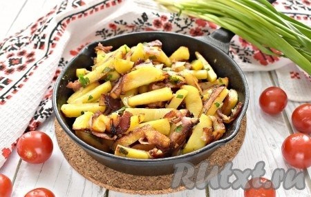 Пошаговый рецепт с фото: Картошка с беконом жареная на сковороде