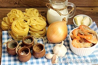 Пошаговый рецепт с фото: Спагетти с креветками в сливочно-чесночном соусе с сыром